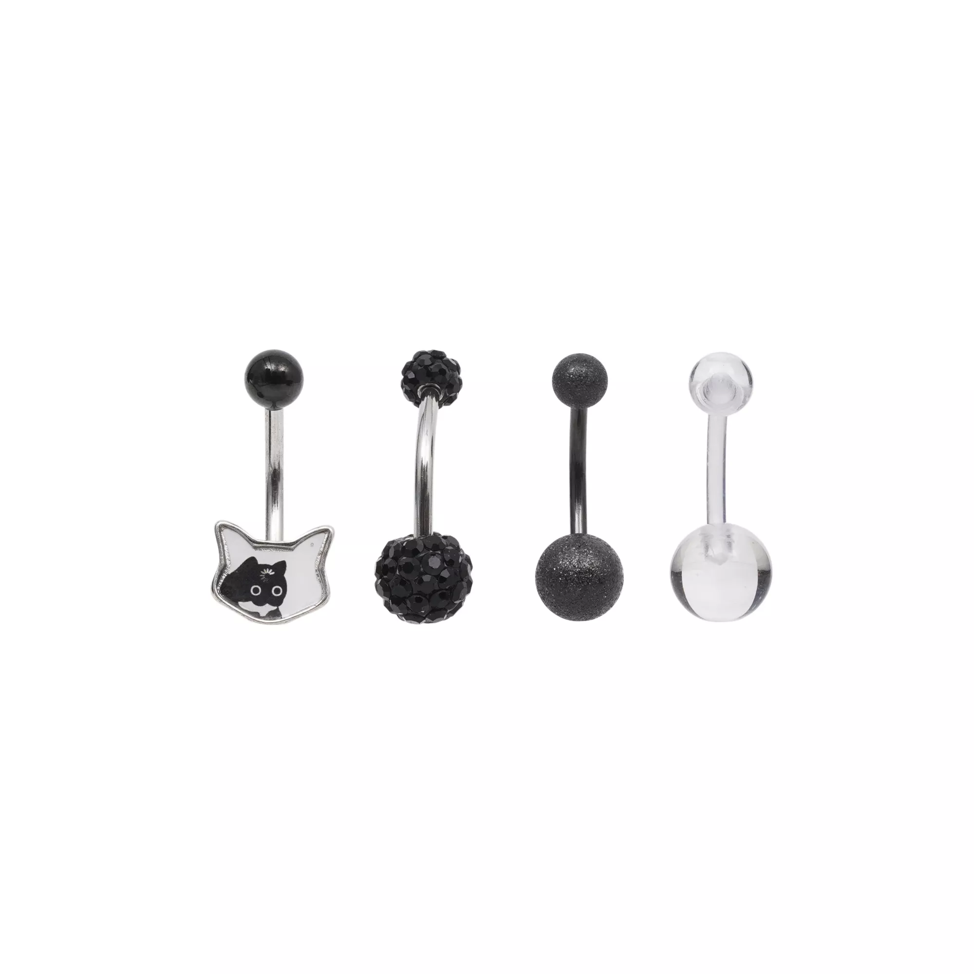 Multi-Pack Black Cat Silver-Tone Belly Rings 4 Pack - 14 Gauge