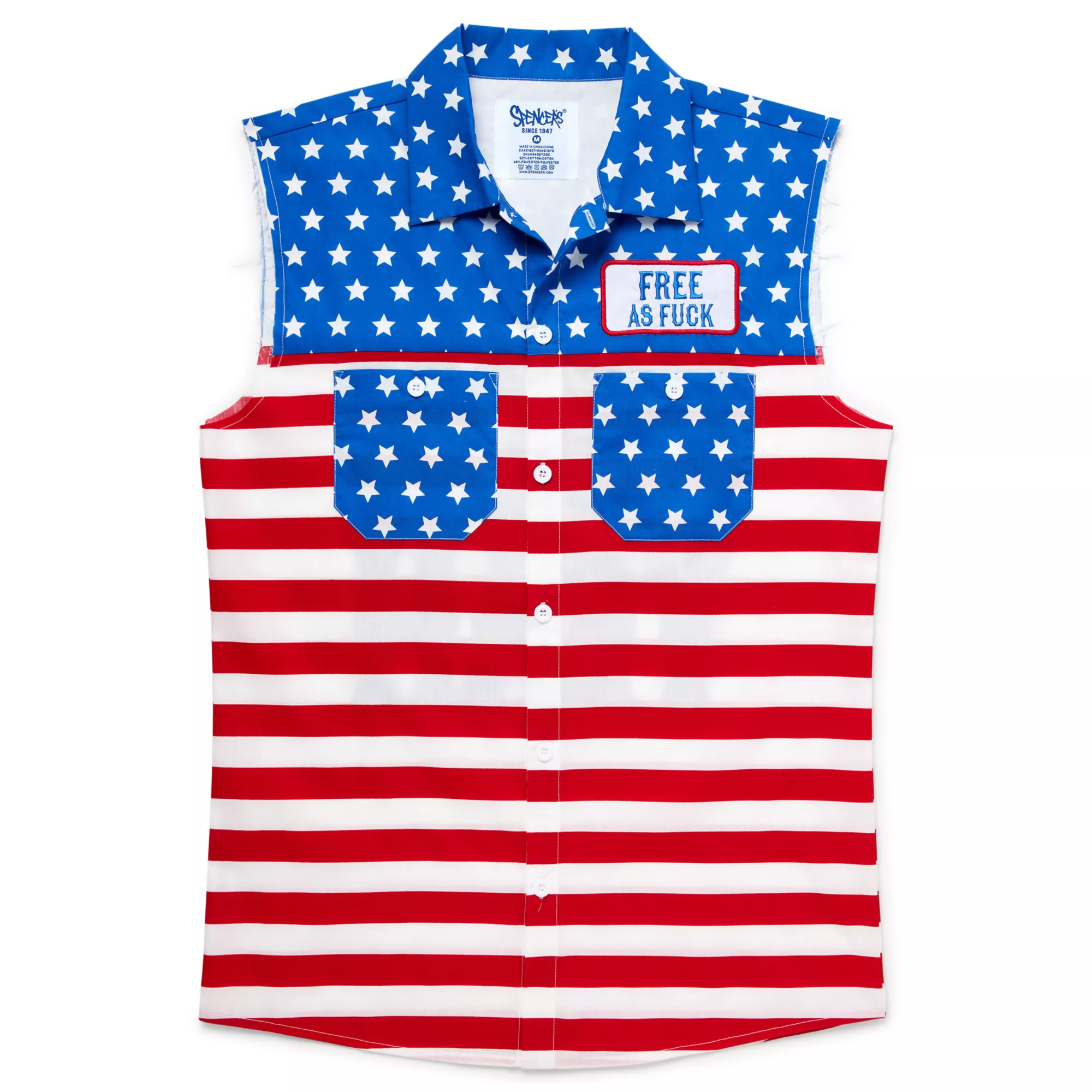 America Fuck Yeah Sleeveless Button Down Shirt at Spencer's