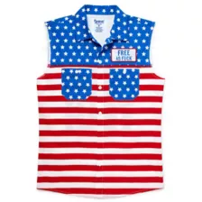 America Fuck Yeah Sleeveless Button Down Shirt at Spencer's