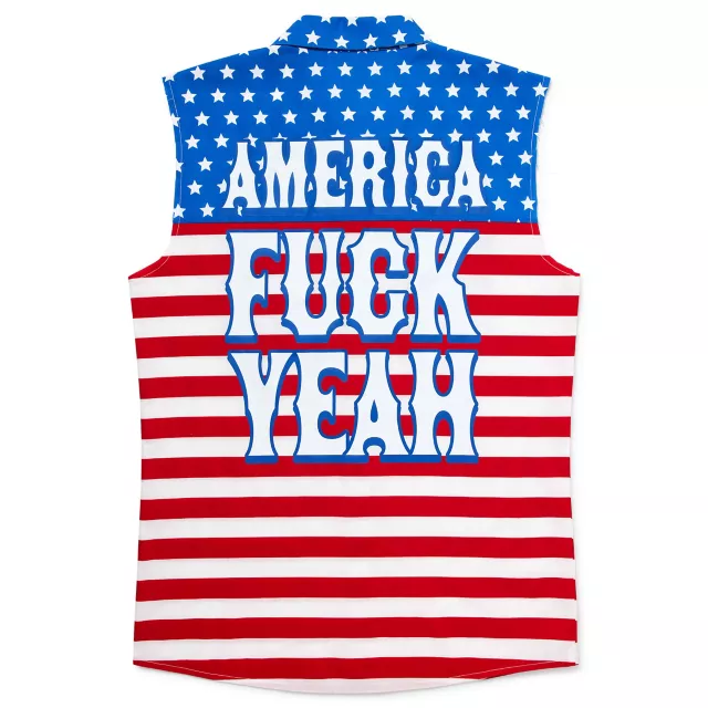 America Fuck Yeah Sleeveless Button Down Shirt at Spencer's