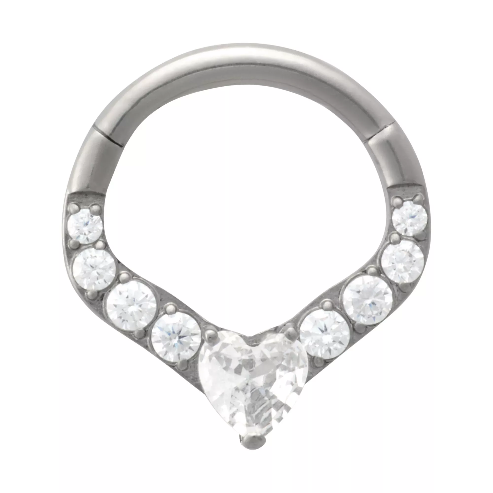 ASTM F-136 Titanium CZ Heart V-Shape Clicker Septum Ring - 16 Gauge at Spencer's