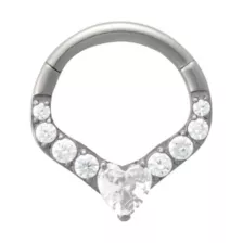 ASTM F-136 Titanium CZ Heart V-Shape Clicker Septum Ring - 16 Gauge at Spencer's