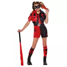 Kids Harley Quinn Black & Red Jumpsuit Costume - DC Villains at Spirit Halloween