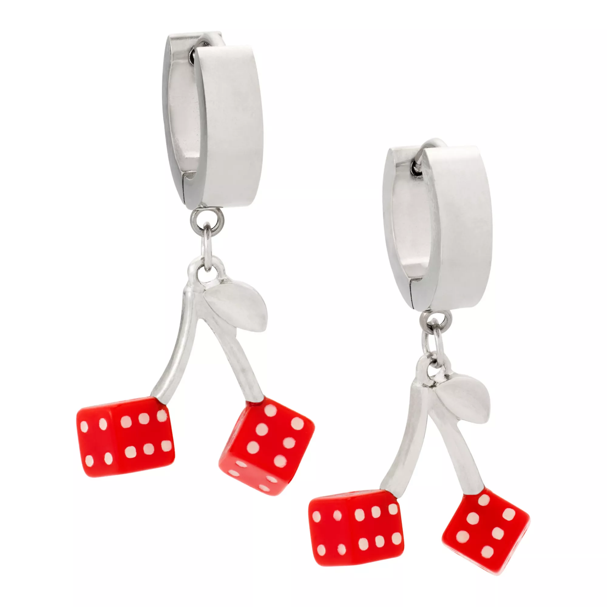 Cherry Dice Silver-Tone Dangle Huggie Hoop Earrings - 18 Gauge
