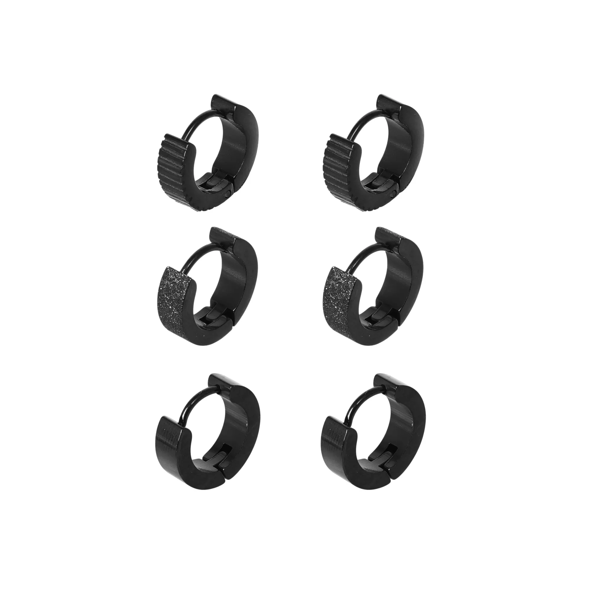 Multi-Pack Textured Dark Gray Huggie Hoop Earrings 3 Pair - 18 Gauge