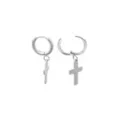 Cross Silver-Tone Titanium Dangle Huggie Hoop Earrings - 20 Gauge at Spencer's