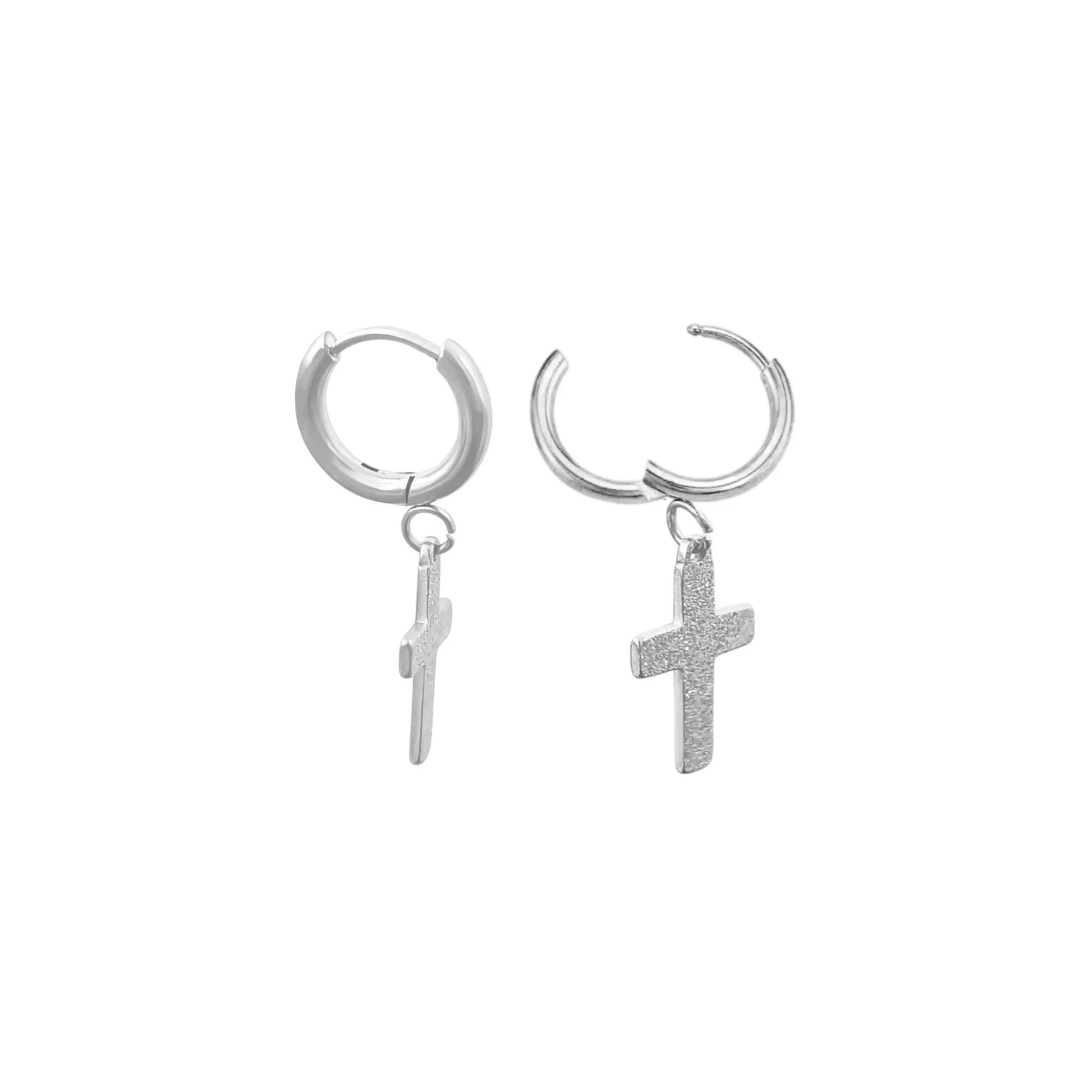 Cross Silver-Tone Titanium Dangle Huggie Hoop Earrings - 20 Gauge at Spencer's