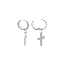Cross Silver-Tone Titanium Dangle Huggie Hoop Earrings - 20 Gauge at Spencer's