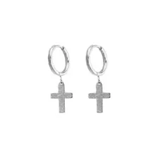 Cross Silver-Tone Titanium Dangle Huggie Hoop Earrings - 20 Gauge at Spencer's