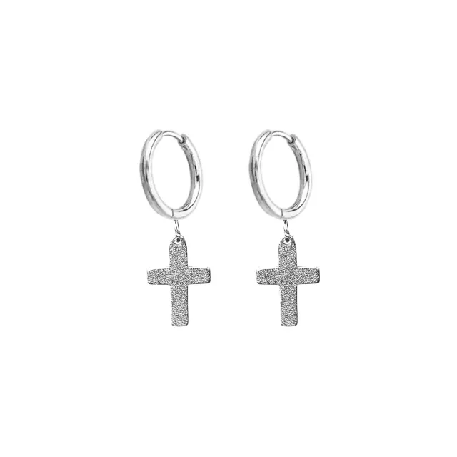 Cross Silver-Tone Titanium Dangle Huggie Hoop Earrings - 20 Gauge at Spencer's