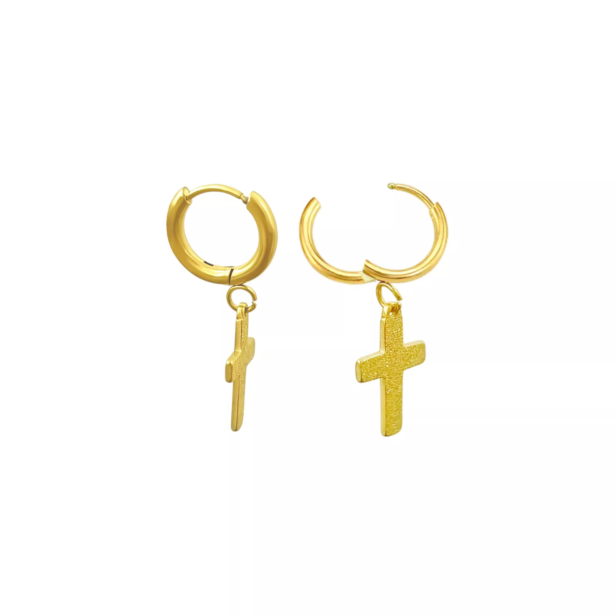 Cross Gold-Tone Titanium Dangle Huggie Hoop Earrings - 20 Gauge at Spencer's