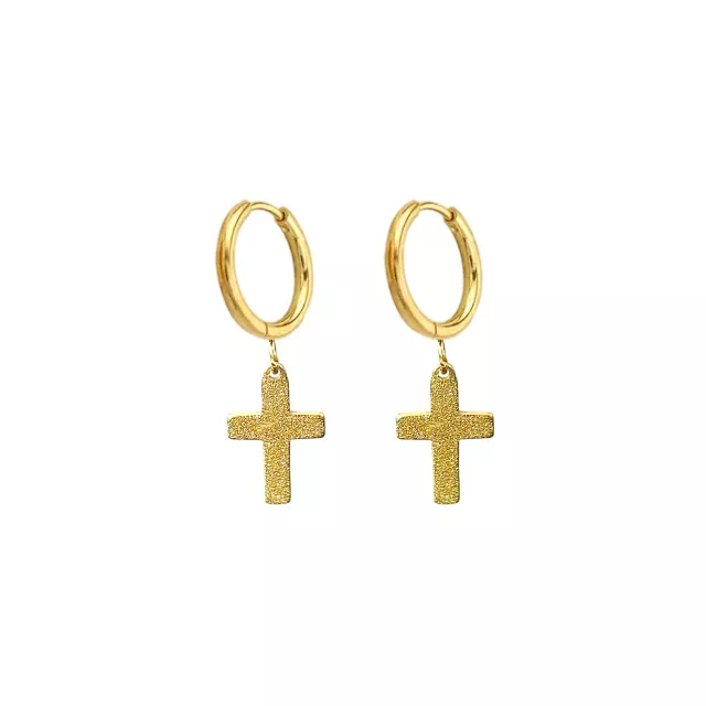 Cross Gold-Tone Titanium Dangle Huggie Hoop Earrings - 20 Gauge at Spencer's
