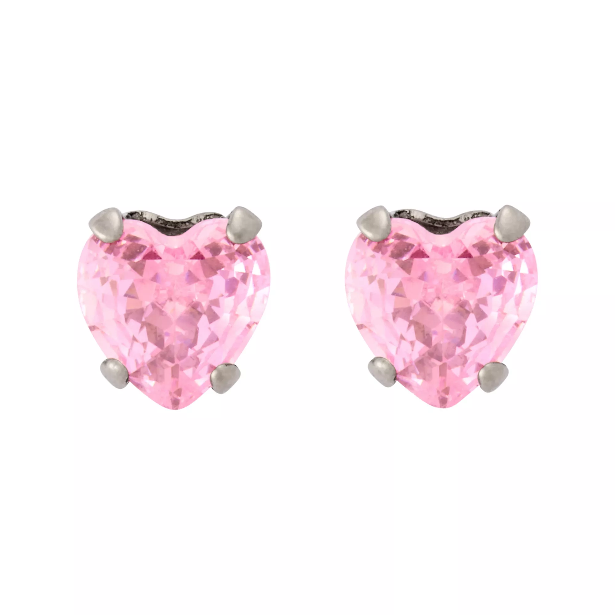 Pink CZ Heart Silver-Plated Stud Earrings - 20 Gauge