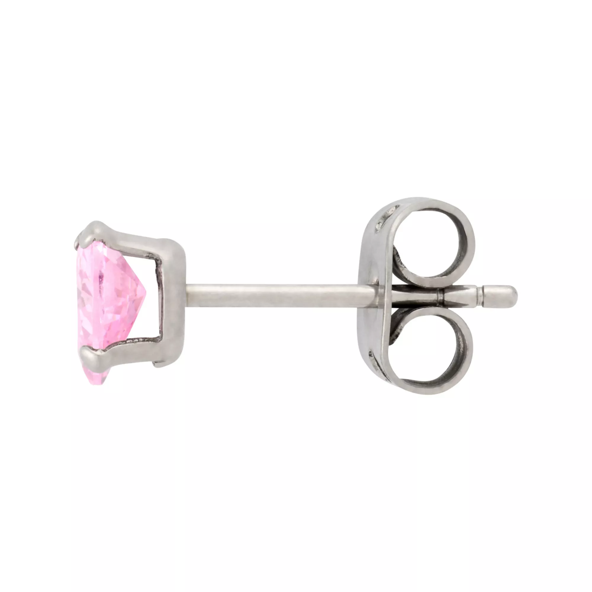 Pink CZ Heart Silver-Plated Stud Earrings - 20 Gauge