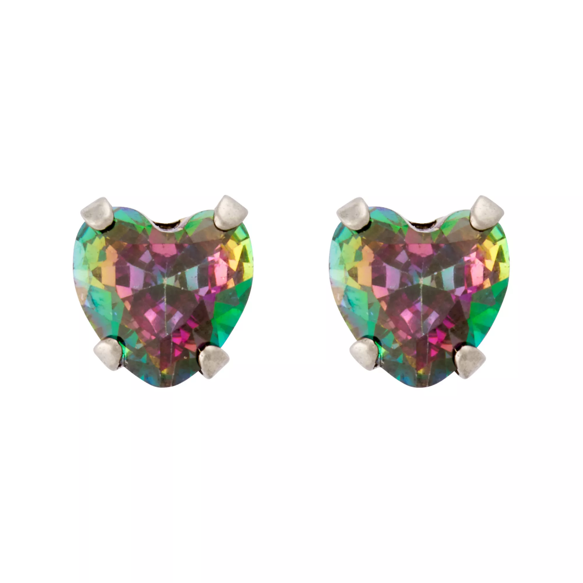 Vitrail CZ Heart Silver-Plated Stud Earrings - 20 Gauge