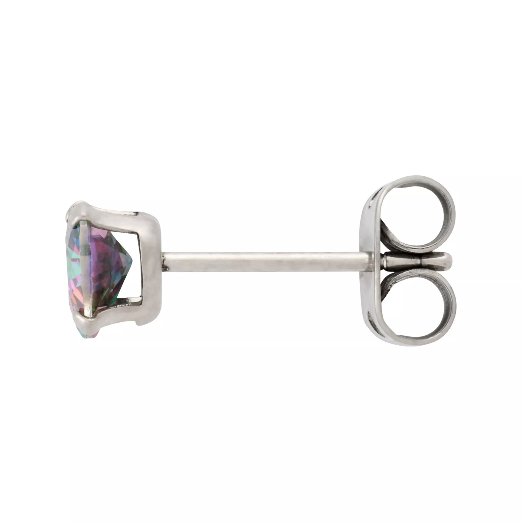Vitrail CZ Heart Silver-Plated Stud Earrings - 20 Gauge