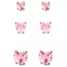 Multi-Pack Pink CZ Heart Silver-Plated Titanium Stud Earrings 3 Pair - 20 Gauge at Spencer's
