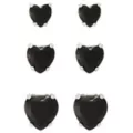 Multi-Pack Black Crystal Heart Silver-Plated Titanium Stud Earrings 3 Pair - 20 Gauge at Spencer's