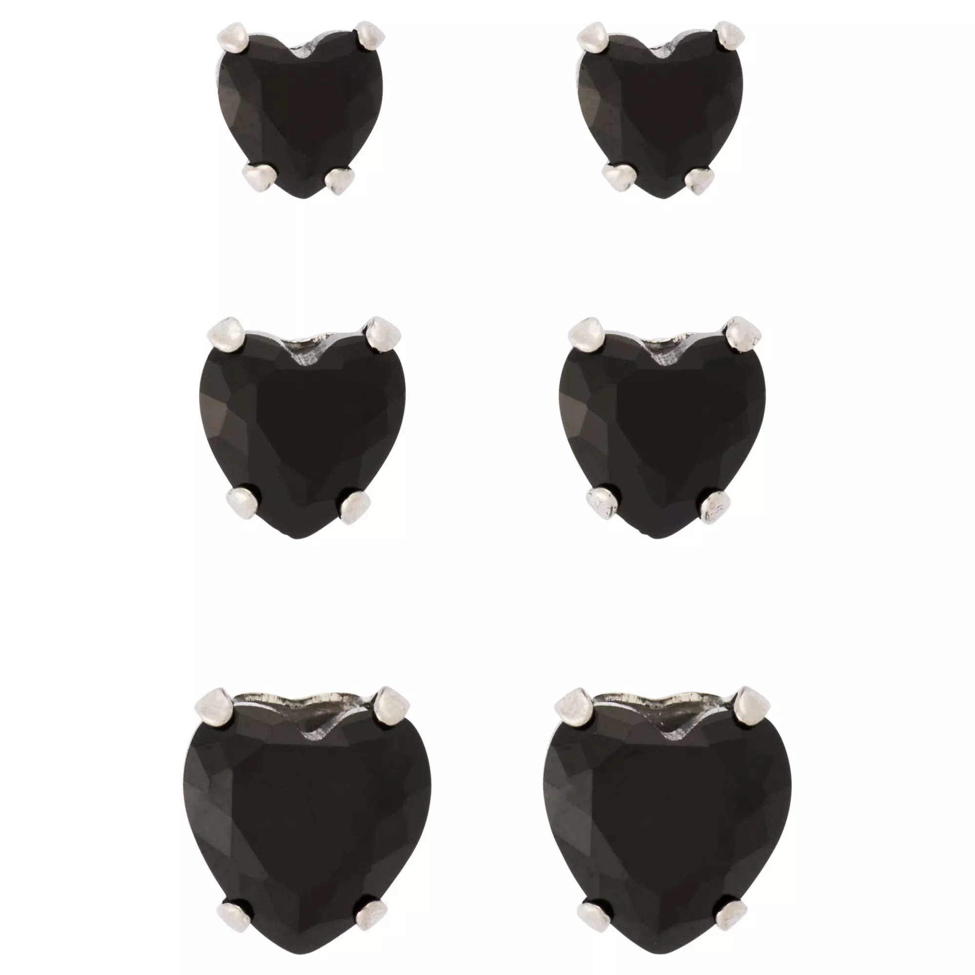 Multi-Pack Black Crystal Heart Silver-Plated Titanium Stud Earrings 3 Pair - 20 Gauge at Spencer's
