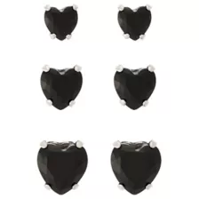 Multi-Pack Black Crystal Heart Silver-Plated Titanium Stud Earrings 3 Pair - 20 Gauge at Spencer's