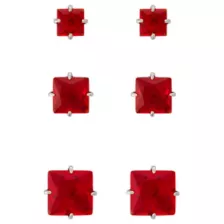 Multi-Pack Red Crystal Square Silver-Plated Titanium Stud Earrings 3 Pair - 20 Gauge at Spencer's