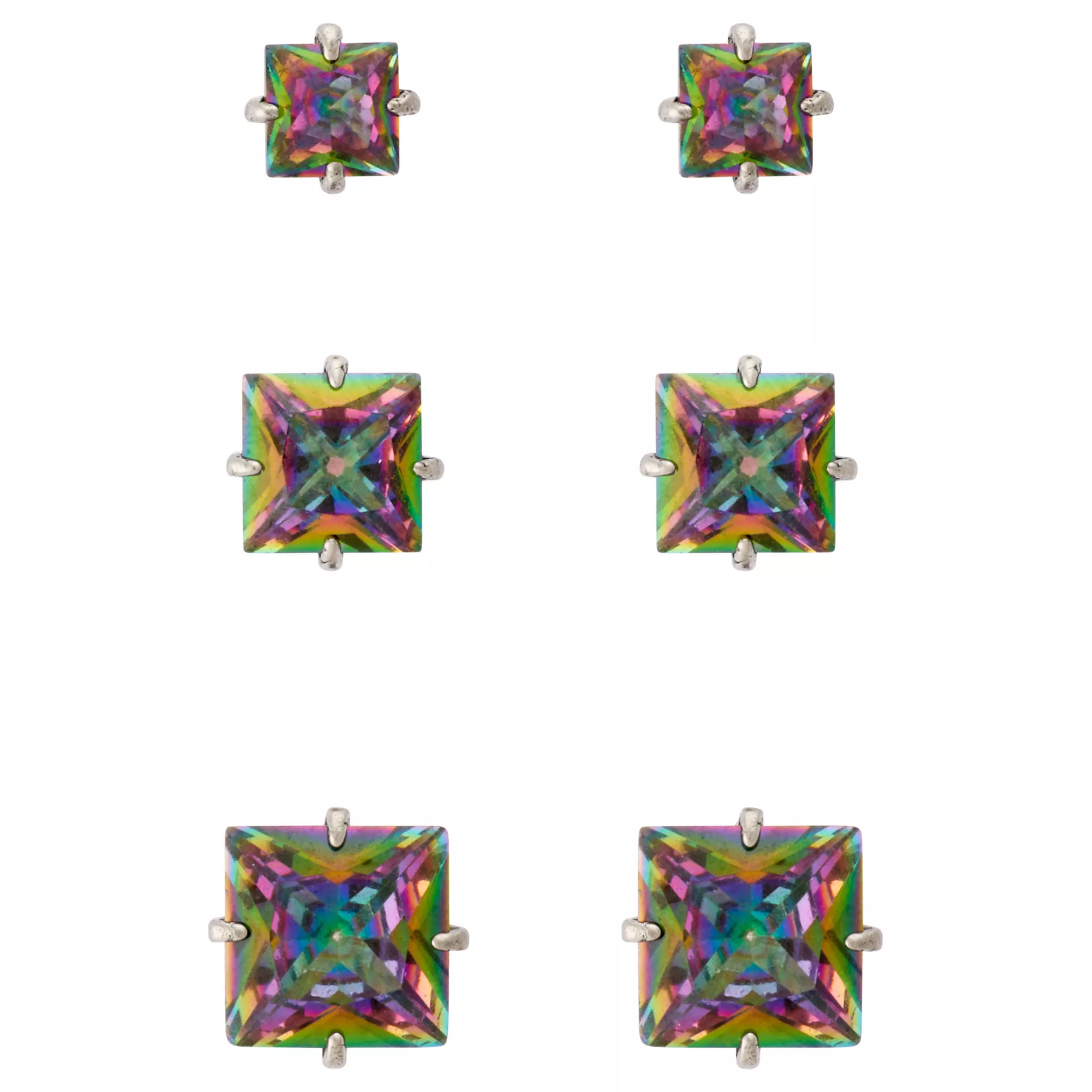 Multi-Pack Vitrail CZ Square Silver-Plated Titanium Stud Earrings 3 Pair - 20 Gauge at Spencer's