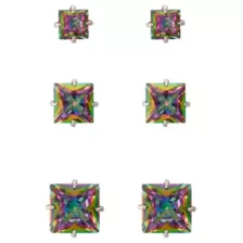 Multi-Pack Vitrail CZ Square Silver-Plated Titanium Stud Earrings 3 Pair - 20 Gauge at Spencer's