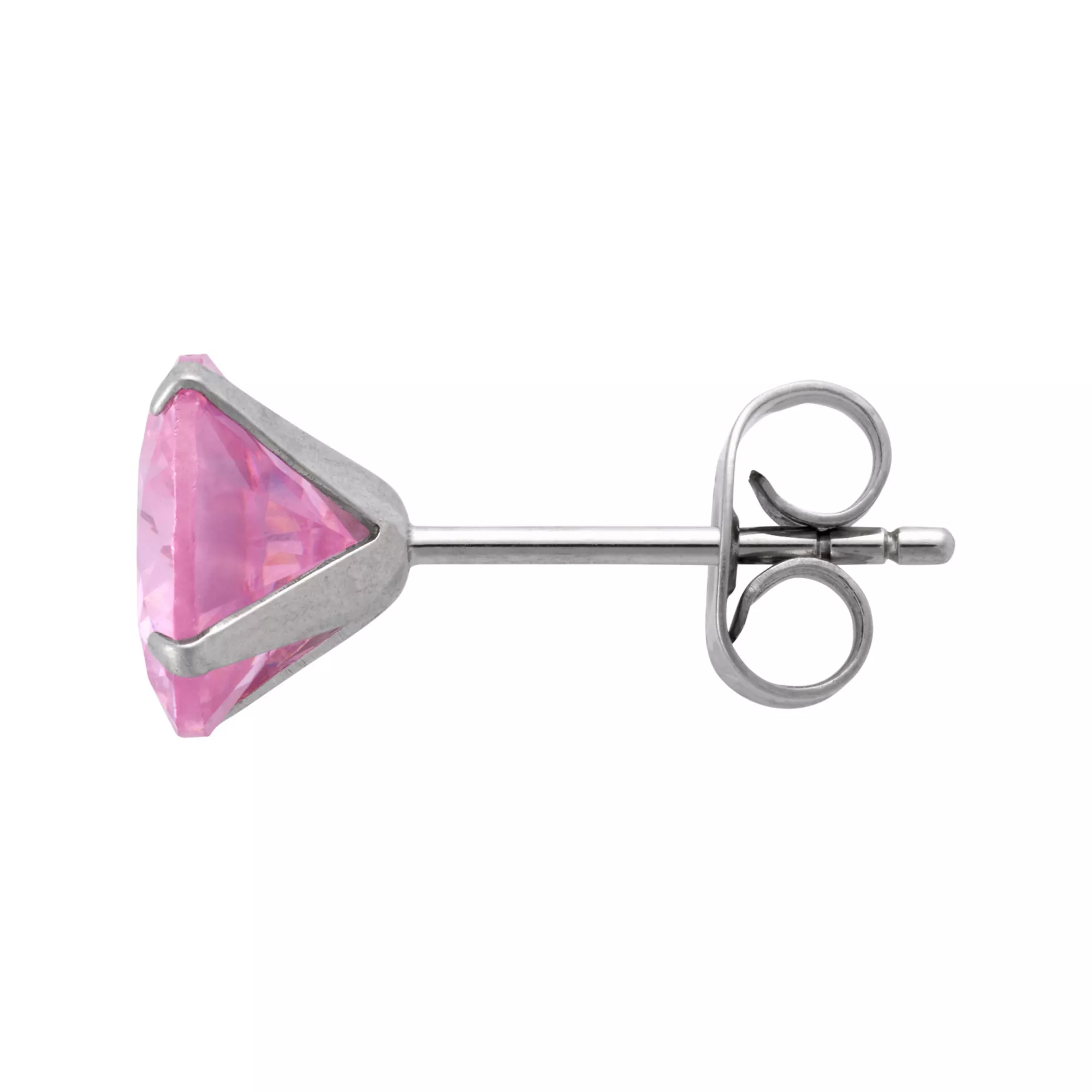 Multi-Pack Pink CZ Round Silver-Plated Stud Earrings 6 Pair - 20 Gauge