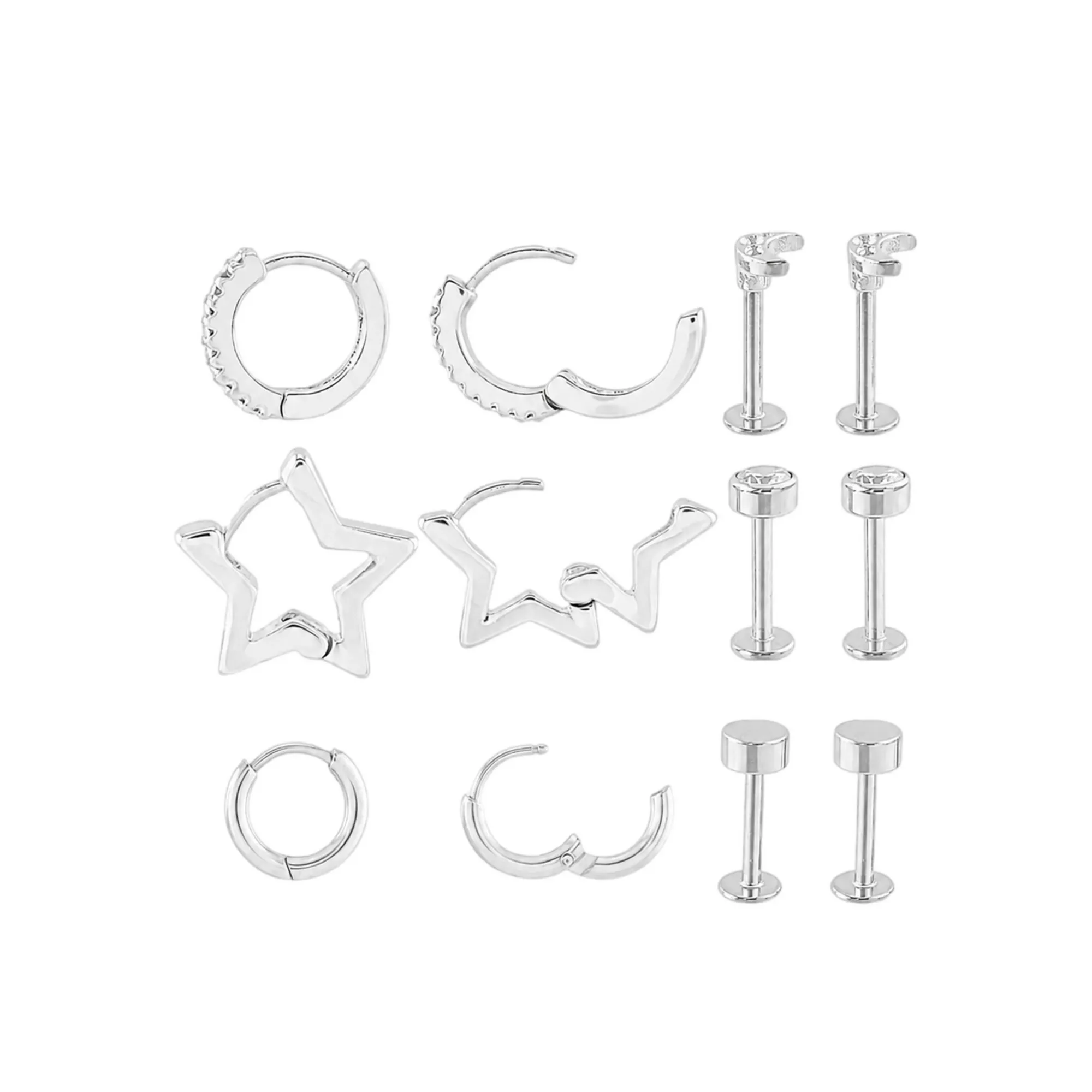 Multi-Pack Clear Celestial Silver-Tone Ear Party 6 Pair - 16 and 18 Gauge