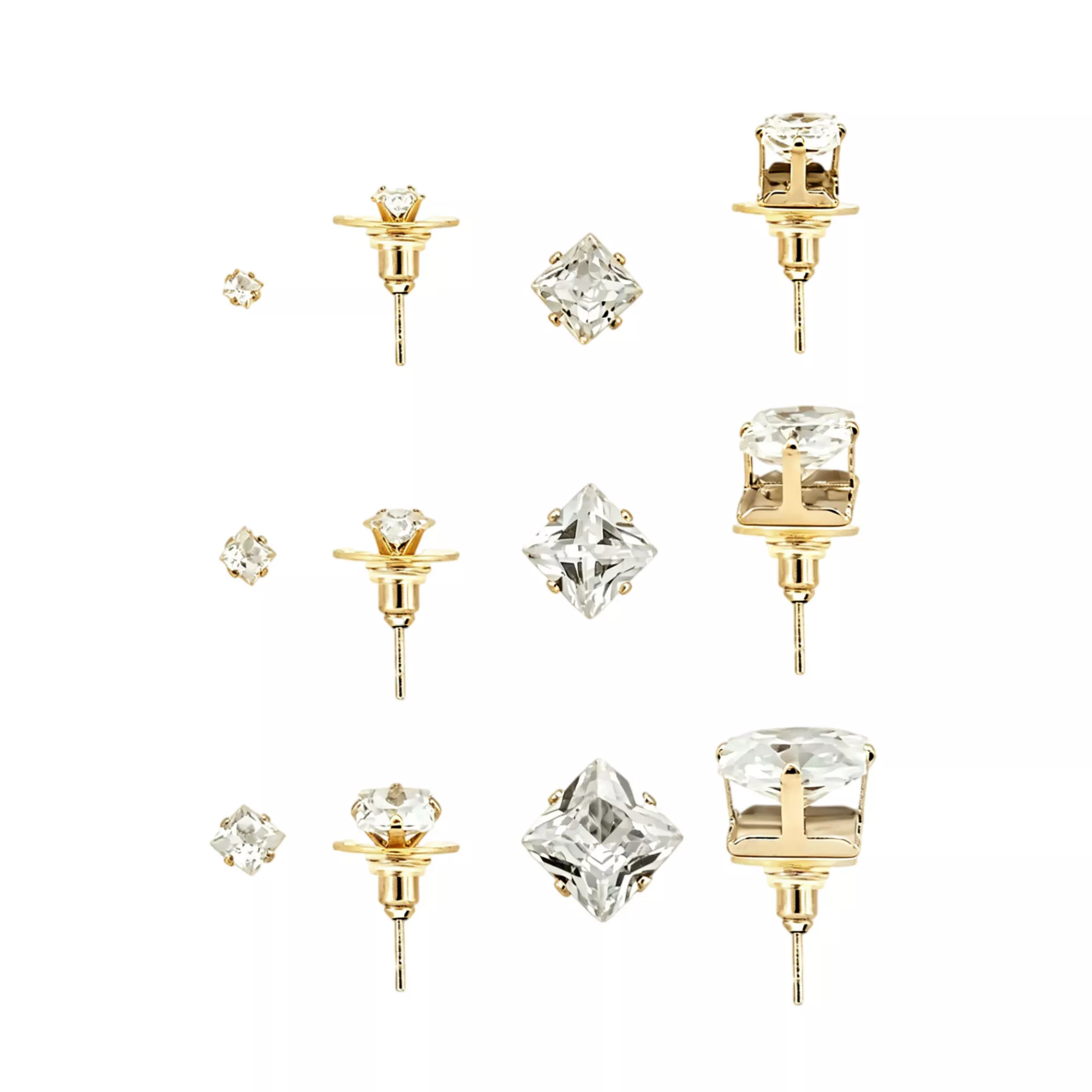 Multi-Pack Gold-Tone Titanium CZ Square Stud Earrings 6 Pairs - 20 Gauge at Spencer's