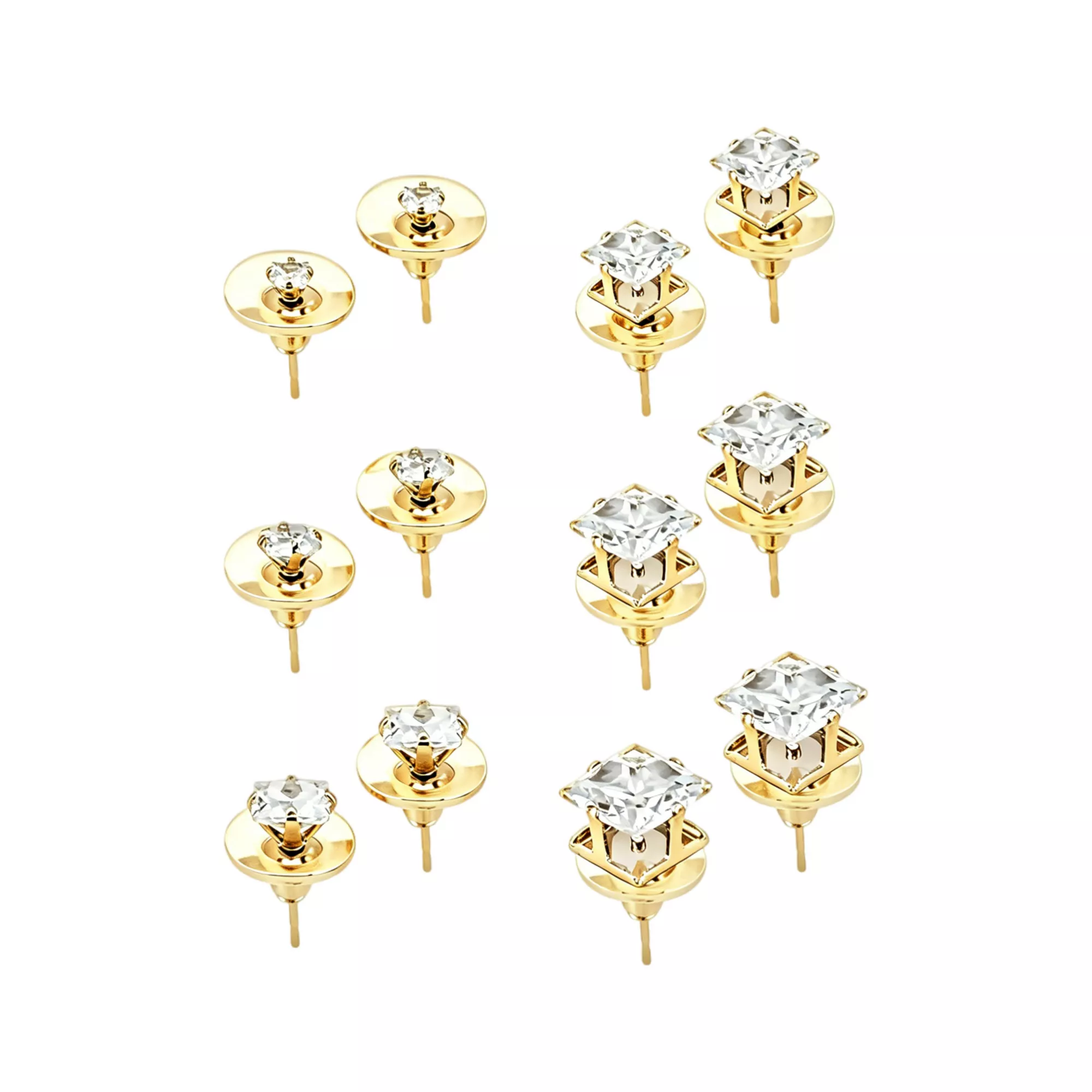 Multi-Pack Gold-Tone Titanium CZ Square Stud Earrings 6 Pairs - 20 Gauge at Spencer's