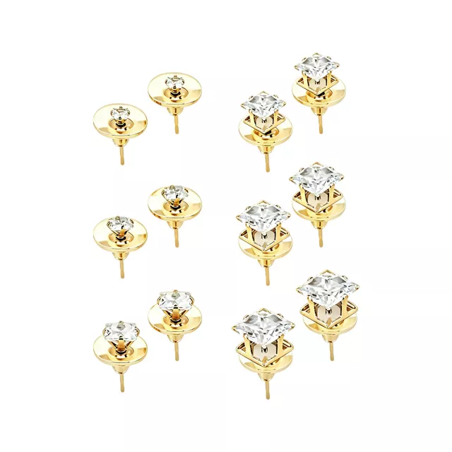 Multi-Pack Gold-Tone Titanium CZ Square Stud Earrings 6 Pairs - 20 Gauge at Spencer's