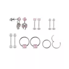 Multi-Pack Pink CZ Bow Silver-Tone Titanium Ear Party 6 Pair - 16 and 20 Gauge at Spencer's