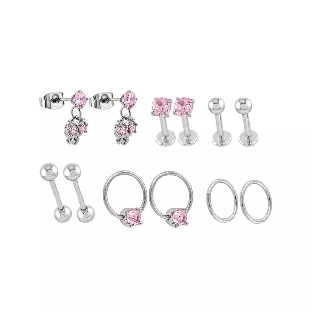 Multi-Pack Pink CZ Bow Silver-Tone Titanium Ear Party 6 Pair - 16 and 20 Gauge at Spencer's
