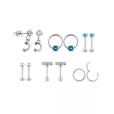 Multi-Pack Blue and Clear CZ Celestial Silver-Tone Titanium Ear Party 6 Pair - 16 and 20 Gauge at Spencer's