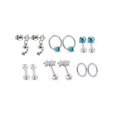 Multi-Pack Blue and Clear CZ Celestial Silver-Tone Titanium Ear Party 6 Pair - 16 and 20 Gauge at Spencer's