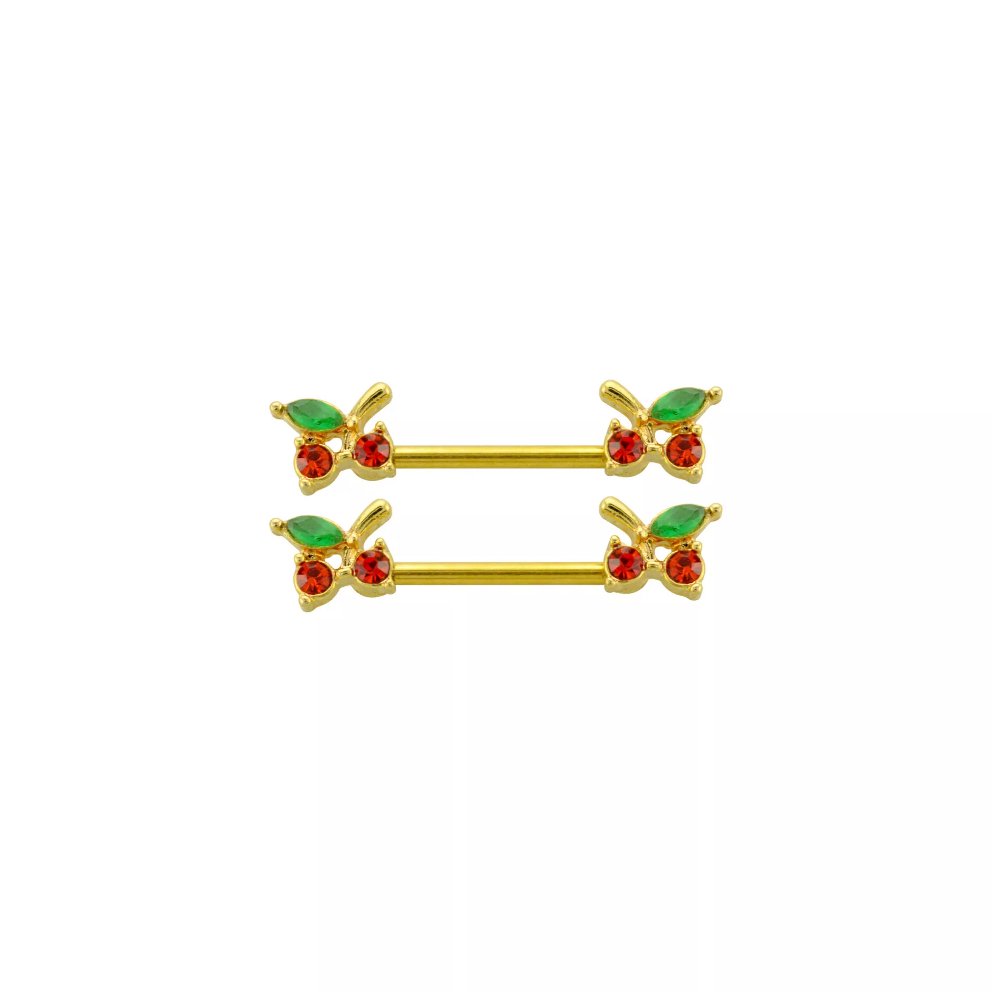 CZ Cherry Nipple Barbells - 14 Gauge