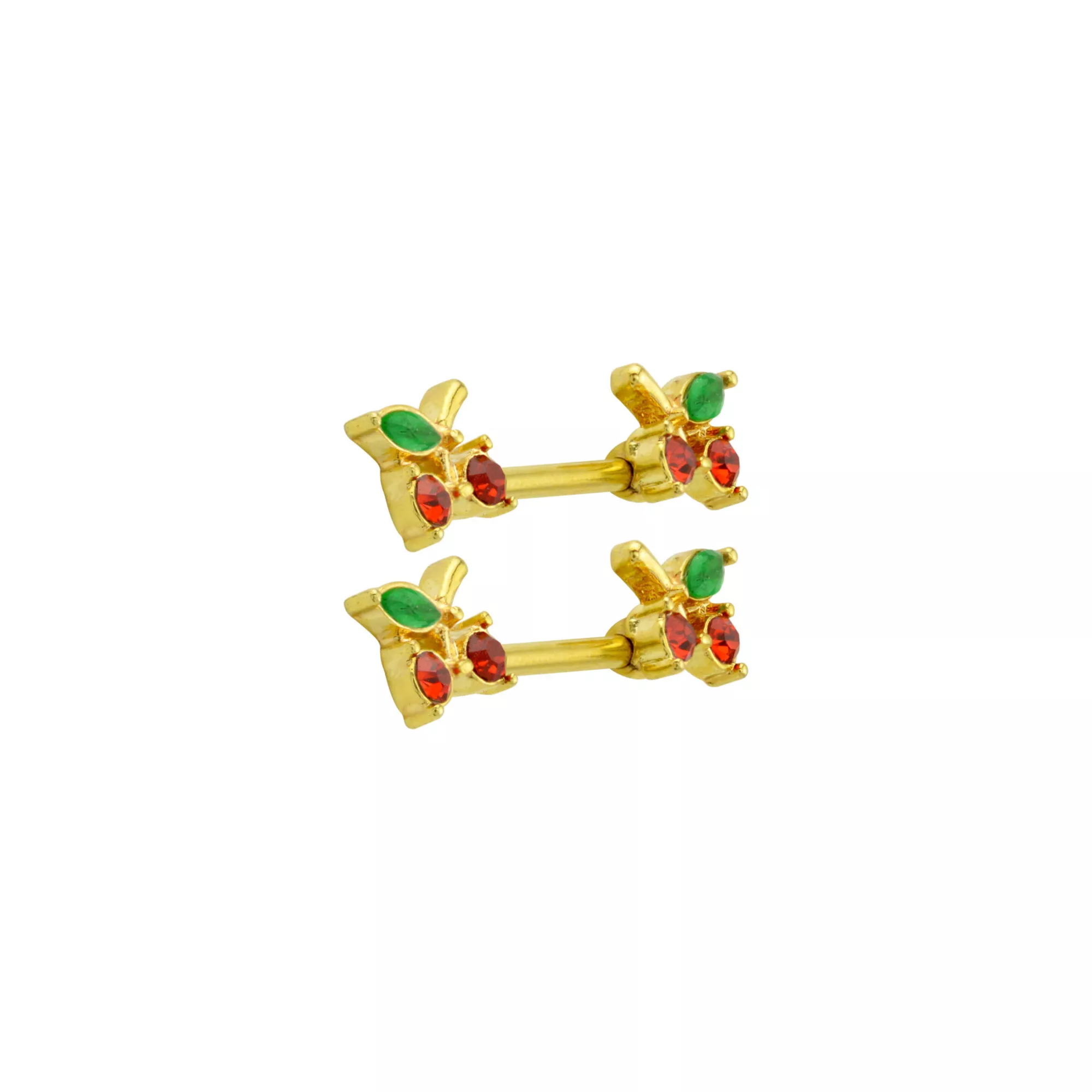 CZ Cherry Nipple Barbells - 14 Gauge
