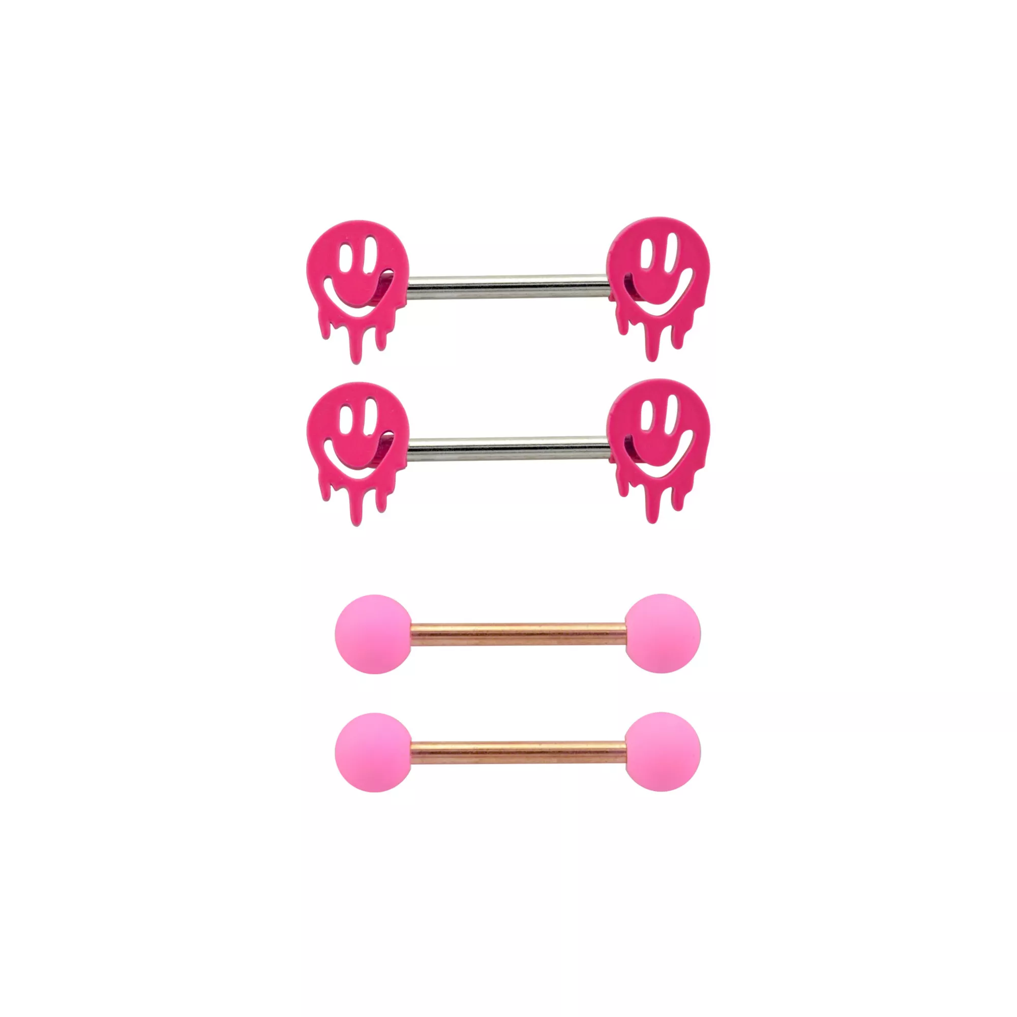Multi-Pack Pink Drip Smiley Face Barbells 4 Pack - 14 Gauge
