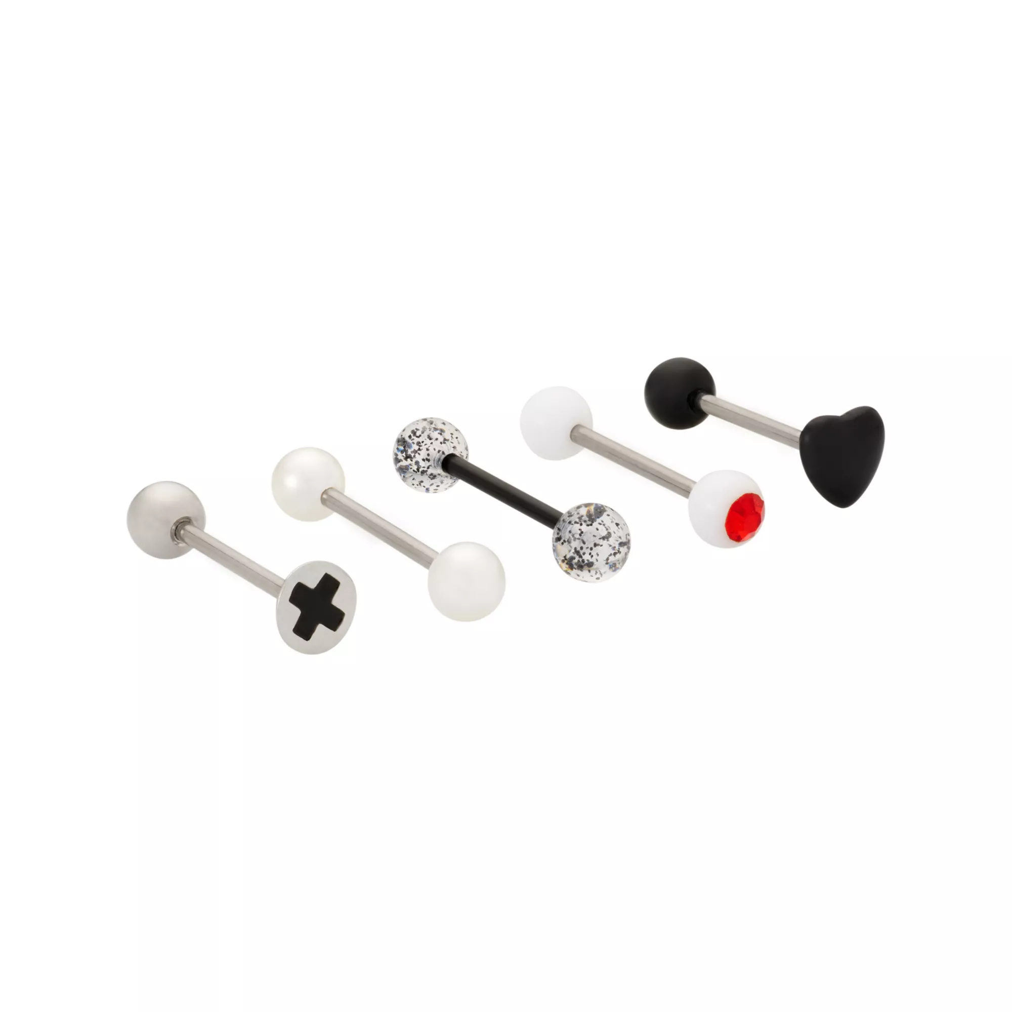 Multi-Pack Red and Black Heart Screw Titanium Barbells 5 Pack - 14 Gauge at Spencer's