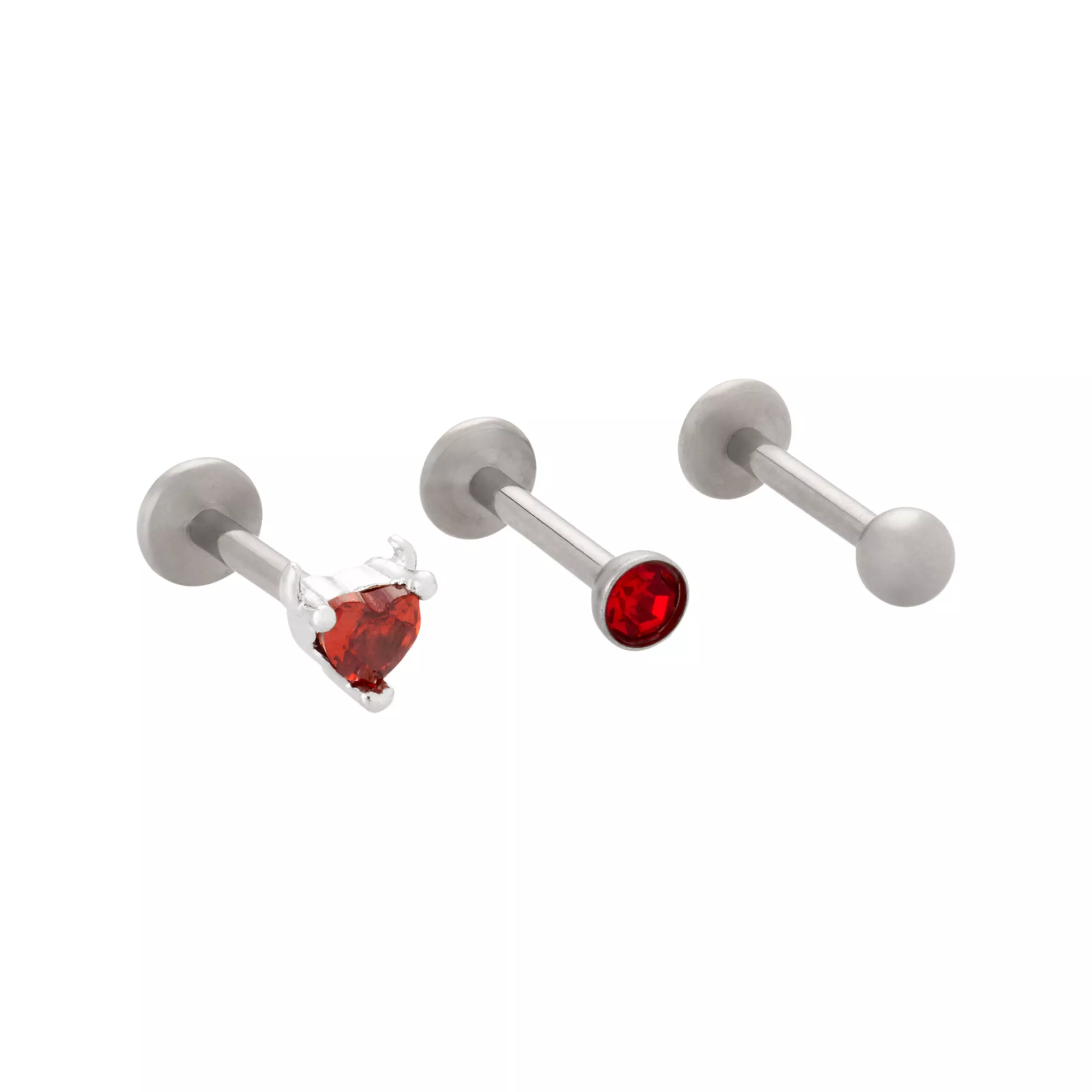 Multi-Pack Red CZ Devil Heart Titanium Cartilage Barbells 3 Pack - 16 Gauge at Spencer's