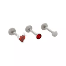 Multi-Pack Red CZ Devil Heart Titanium Cartilage Barbells 3 Pack - 16 Gauge at Spencer's
