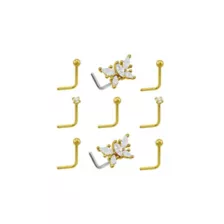 Multi-Pack CZ Butterfly Gold-Tone L-Bend Nose Rings 9 Pack - 20 Gauge at Spencer's