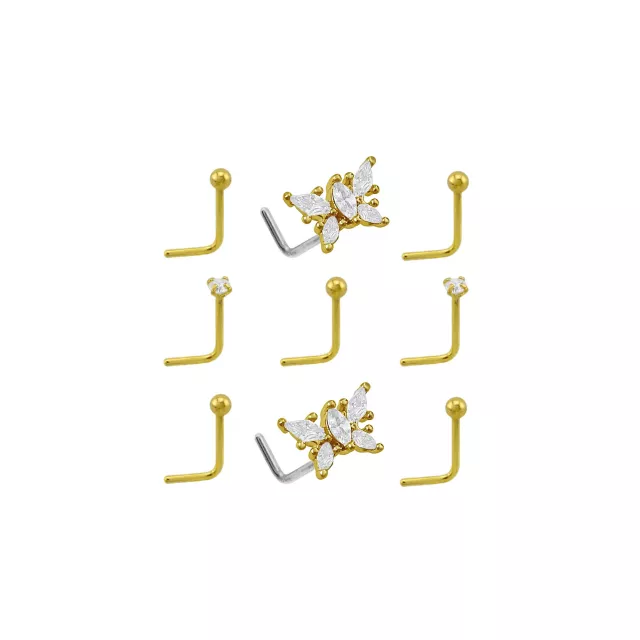 Multi-Pack CZ Butterfly Gold-Tone L-Bend Nose Rings 9 Pack - 20 Gauge at Spencer's