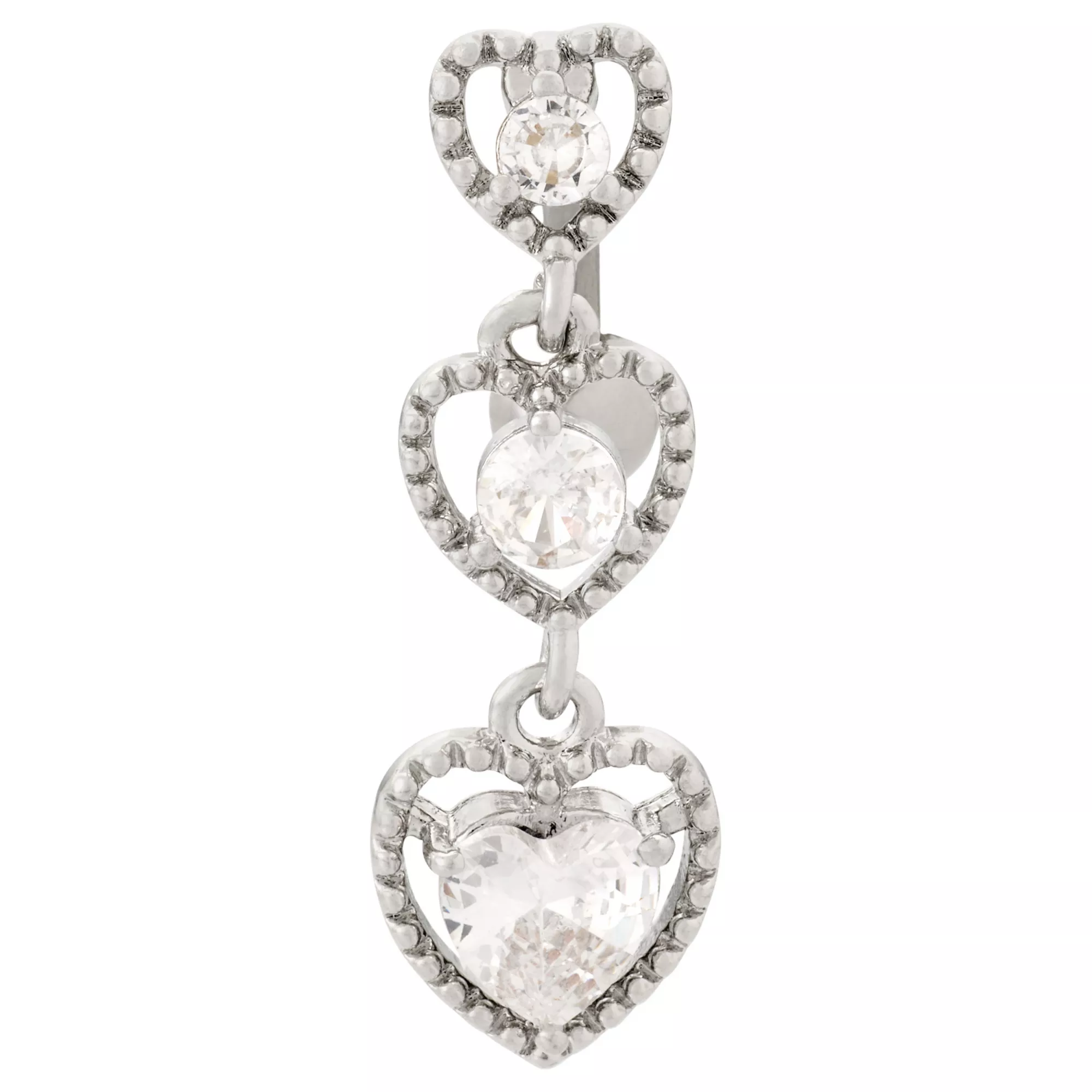 CZ Triple Heart Silver-Tone Titanium Dangle Belly Ring - 14 Gauge at Spencer's