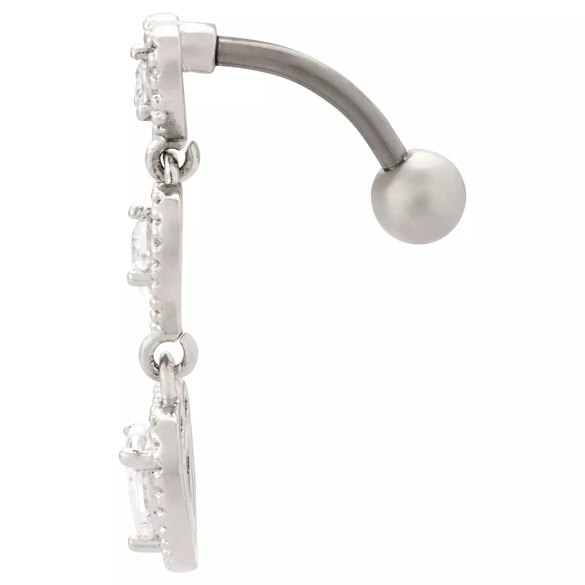 CZ Triple Heart Silver-Tone Titanium Dangle Belly Ring - 14 Gauge at Spencer's