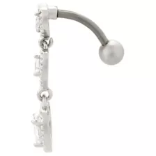 CZ Triple Heart Silver-Tone Titanium Dangle Belly Ring - 14 Gauge at Spencer's