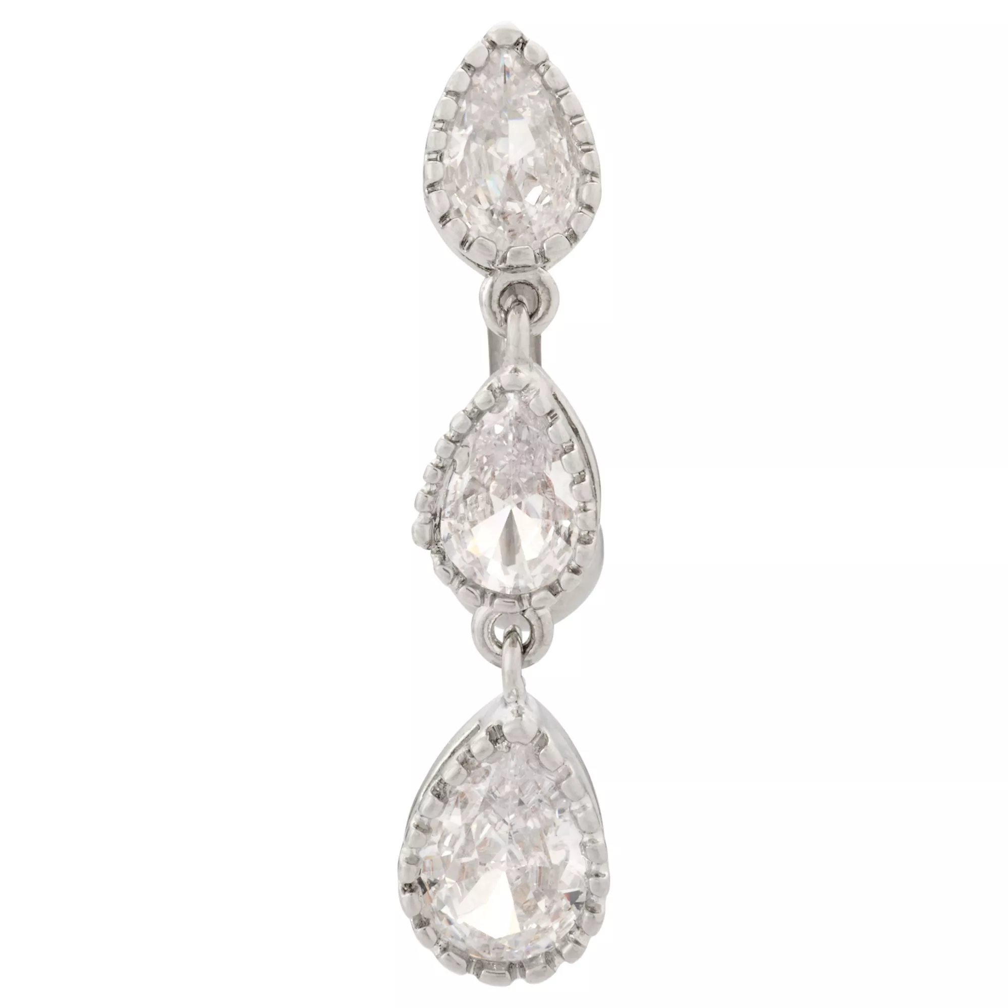 CZ Triple Tear Drop Silver-Tone Titanium Dangle Belly Ring - 14 Gauge at Spencer's