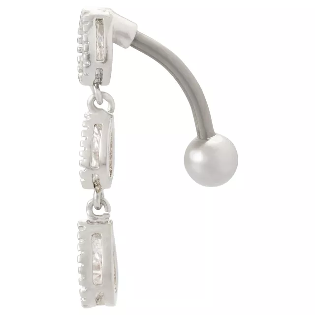 CZ Triple Tear Drop Silver-Tone Titanium Dangle Belly Ring - 14 Gauge at Spencer's