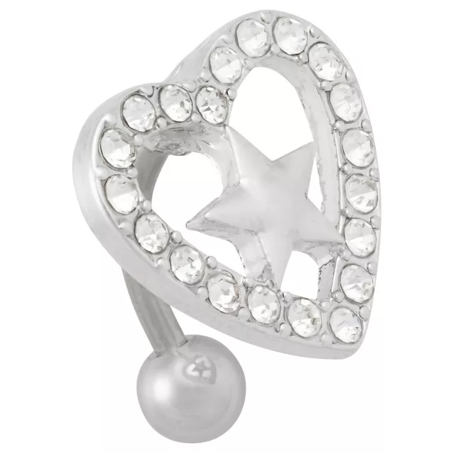 CZ Star and Heart Floating Titanium Belly Ring - 14 Gauge at Spencer's